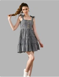 Black Check Strapy Dress - M