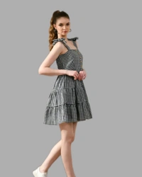 Black Check Strapy Dress - L