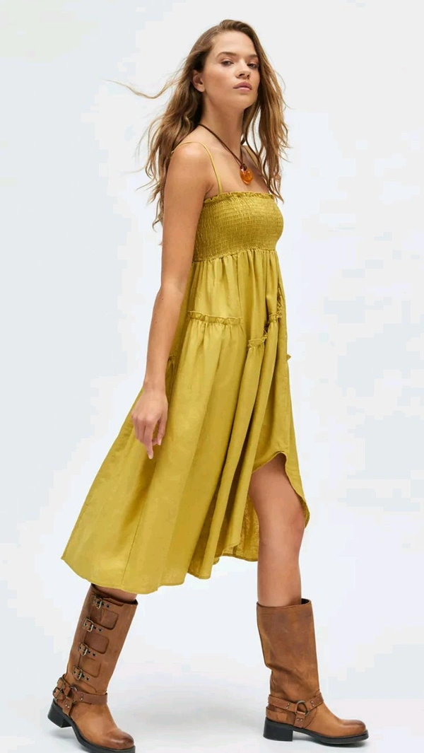Mustard Colour Smoking Dress  - M