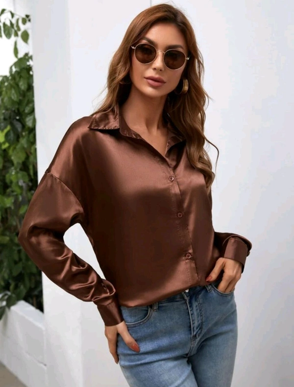 Chocolate Brown Soft Satin Shirt  - M