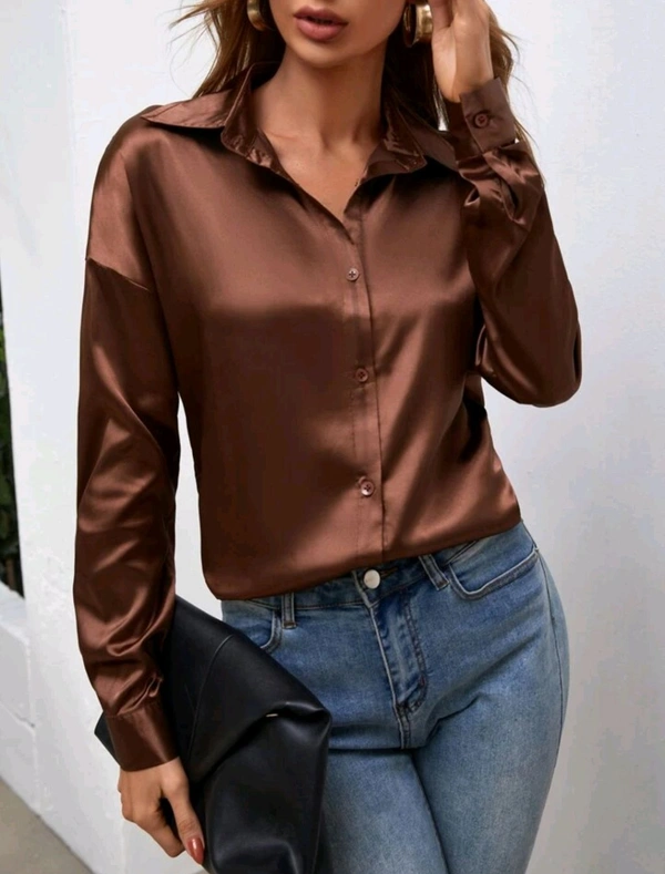 Chocolate Brown Soft Satin Shirt  - L