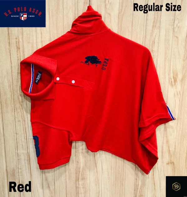Cotton Solid Half Sleeves USPA Polo T-Shirt For Men-Red - XL