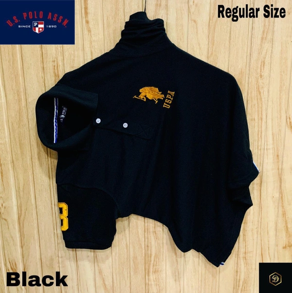 Cotton Solid Half Sleeves USPA Polo T-Shirt For Men-black - L