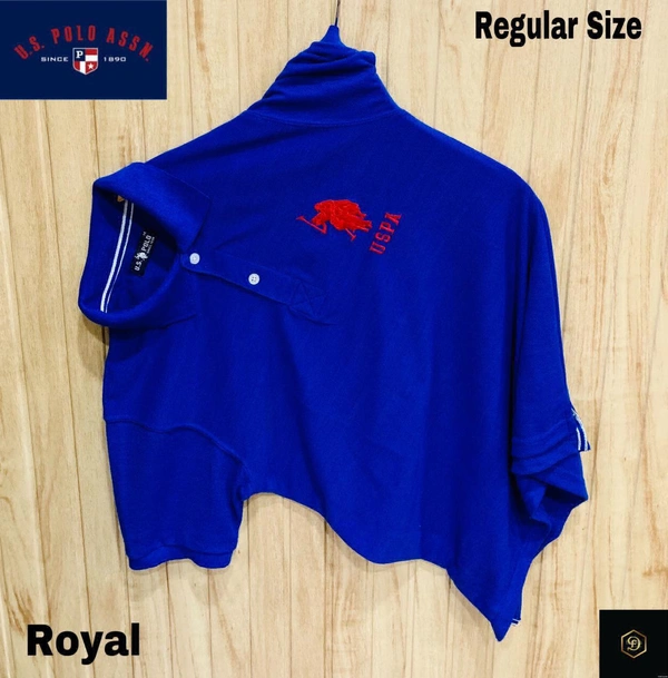 Cotton Solid Half Sleeves USPA Polo T-Shirt For Men-Royal Blue - XL