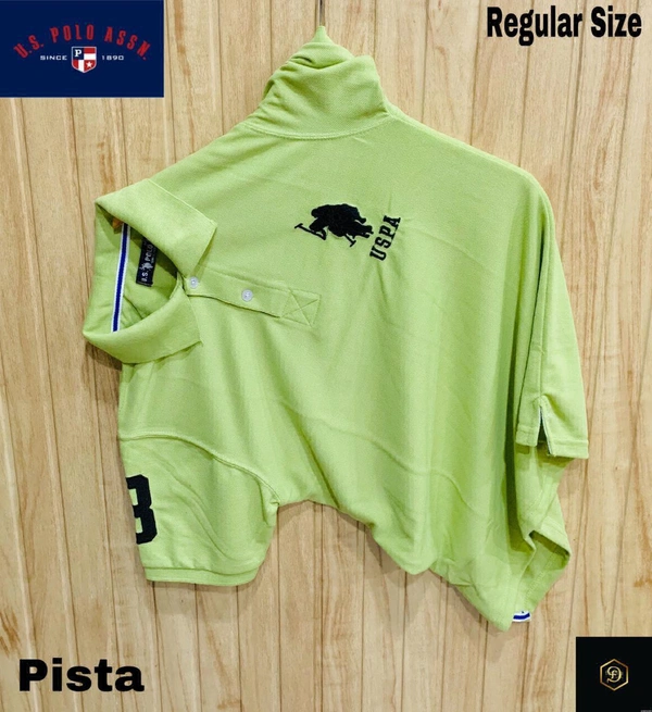Cotton Solid Half Sleeves USPA Polo T-Shirt For Men-Pista - L