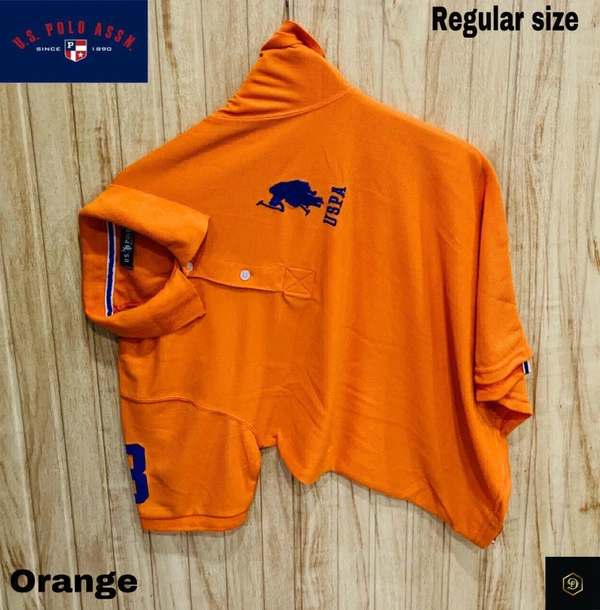 Cotton Solid Half Sleeves USPA Polo T-Shirt For Men-Orange - M