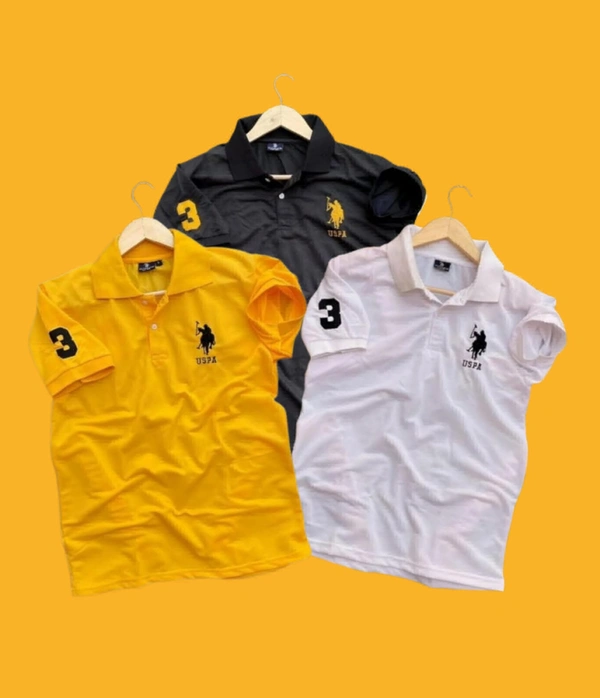 Polo USPA Solid Half Sleeves T Shirt Black, White, Yellow ( Pack Of 3) - XXL