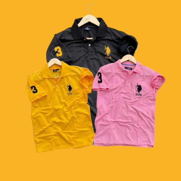 Polo USPA Solid Half Sleeves T Shirt Black, Yellow,Pink( Pack Of 3) - M