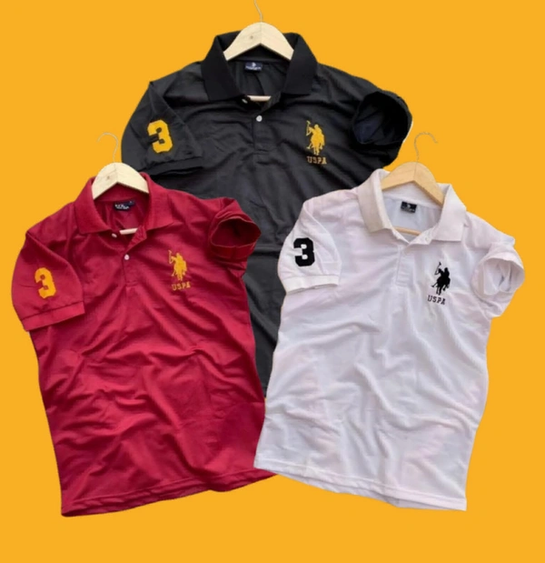 Polo USPA Solid Half Sleeves T Shirt Black, White, Mehroon( Pack Of 3) - L