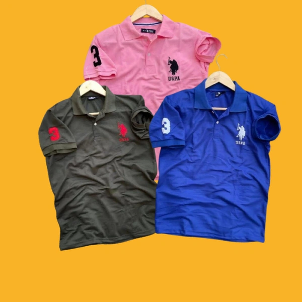 Polo USPA Solid Half Sleeves T Shirt Pink,Grey,Blue ( Pack Of 3) - XXL
