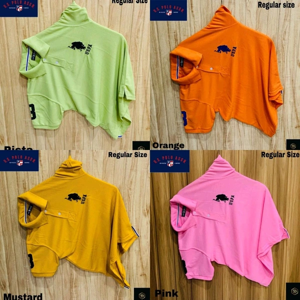 Polo USPA Solid Half Sleeves T Shirt Pista, Musturd,orange, Pink, ( Pack Of 4) - XL-42