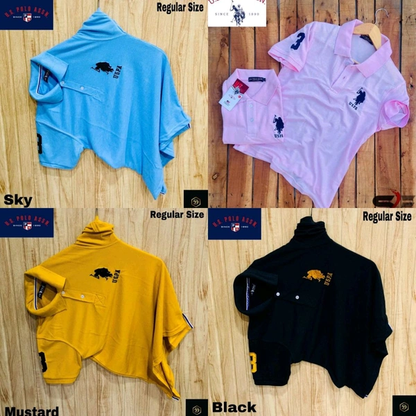 Polo USPA Solid Half Sleeves T Shirt Pink, Black, Musturd,, SKY BLUE, ( Pack Of 4) - L-40