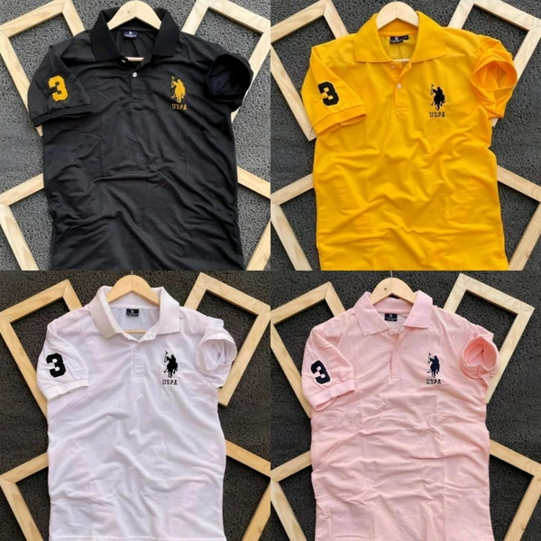 Polo USPA Solid Half Sleeves T Shirt Pink, Black, Yellow,White, Pink, ( Pack Of 4) - L-40