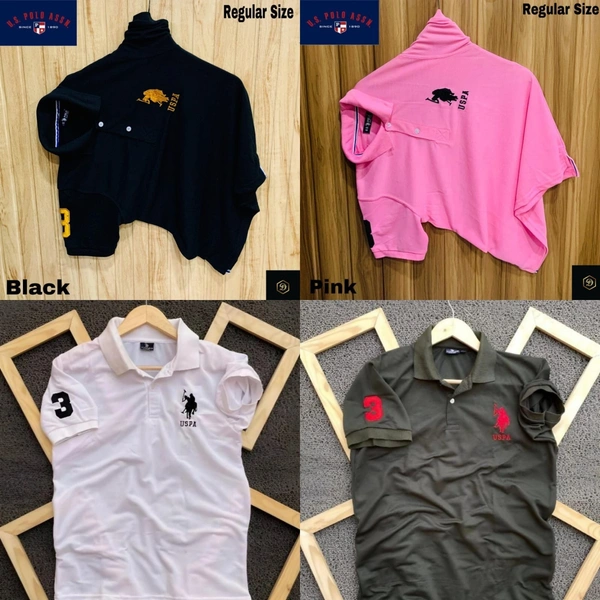 Polo USPA Solid Half Sleeves T Shirt Pink, olive green, white , black  ( Pack Of 4) - L-40