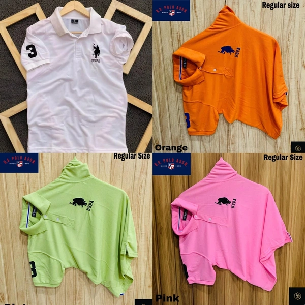 Polo USPA Solid Half Sleeves T Shirt Pista , White , Pink , Orange  ( Pack Of 4) - L-40
