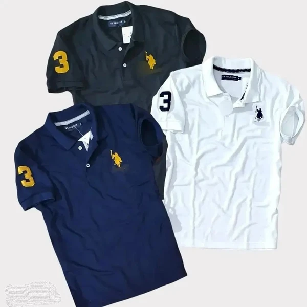 Polo USPA Solid Half Sleeves T Shirt white, navy , Black ( Pack Of 3)