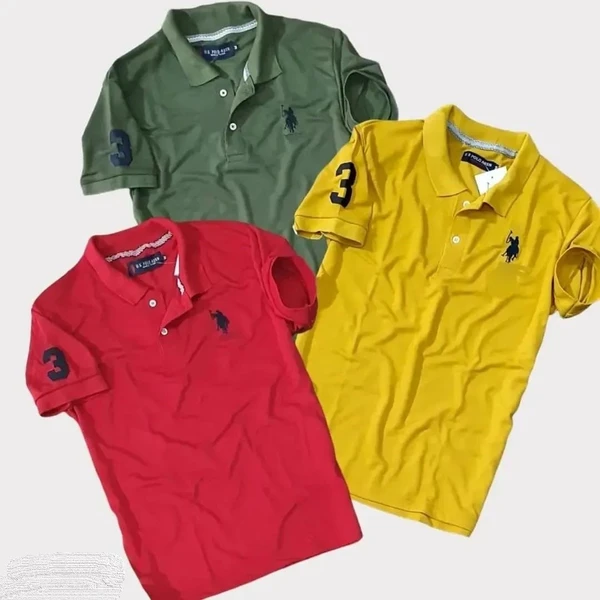 Polo USPA Solid Half Sleeves T Shirt green , Red , yellow ( Pack Of 3)