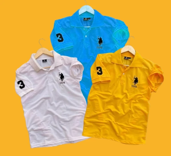 Polo USPA Solid Half Sleeves T Shirt White, yellow, Sky blue ( Pack Of 3)