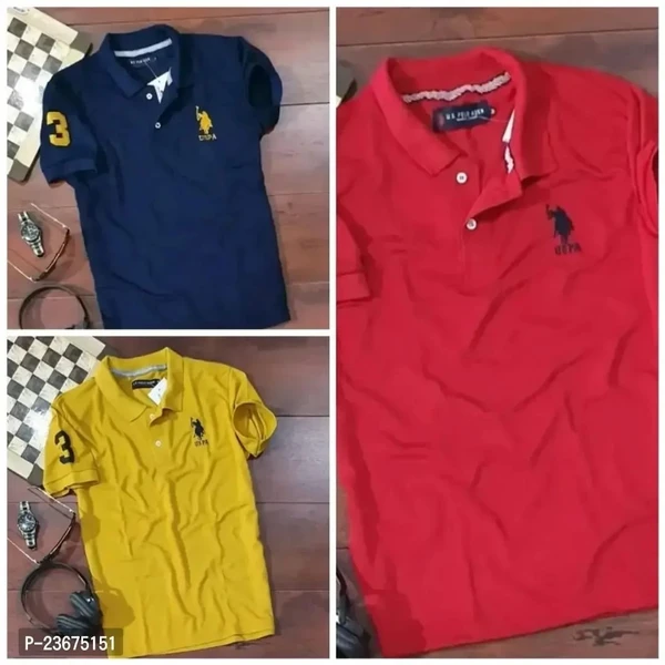 Polo USPA Solid Half Sleeves T Shirt yellow , red , Navy ( Pack Of 3)