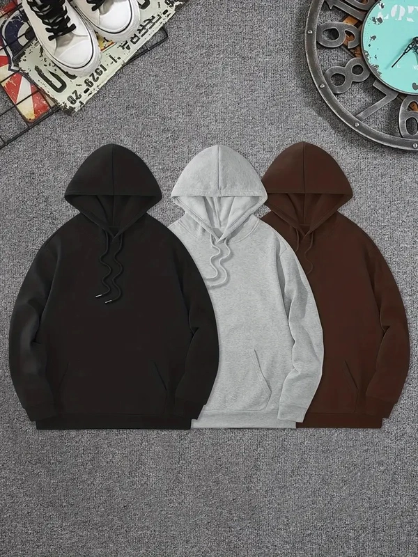 Cozy Winter Classic Hoodie Collection Black, Light Blue, Brown Pack Of 3 - M-38