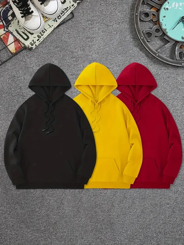 Cozy Winter Classic Hoodie Collection Black, Red, Yellow Pack Of 3 - M-38