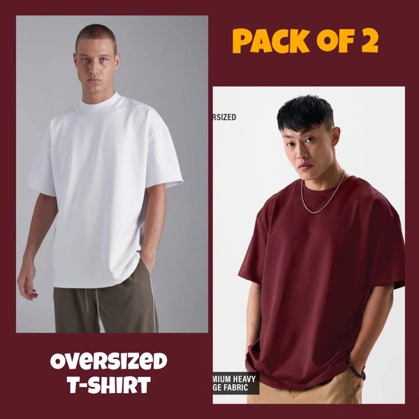 ZAA RA Oversized Plain T-Shirt (Pack of 2) | 240 GSM | Premium Cotton - S-38