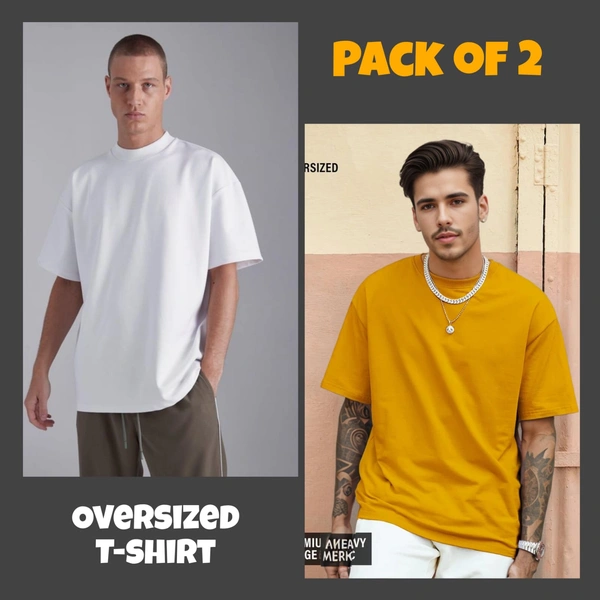 ZAA RA Oversized Plain T-Shirt (Pack of 2) | 240 GSM | Premium Cotton - M-40
