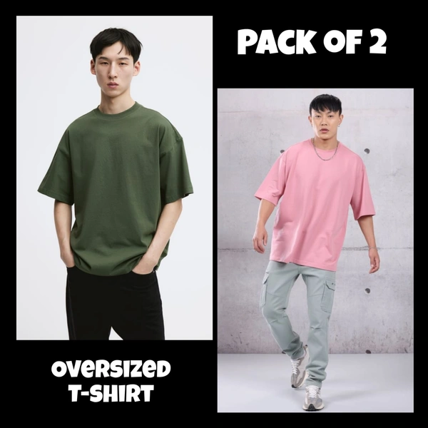 ZAA RA Oversized Plain T-Shirt (Pack of 2) | 240 GSM | Premium Cotton - L-42