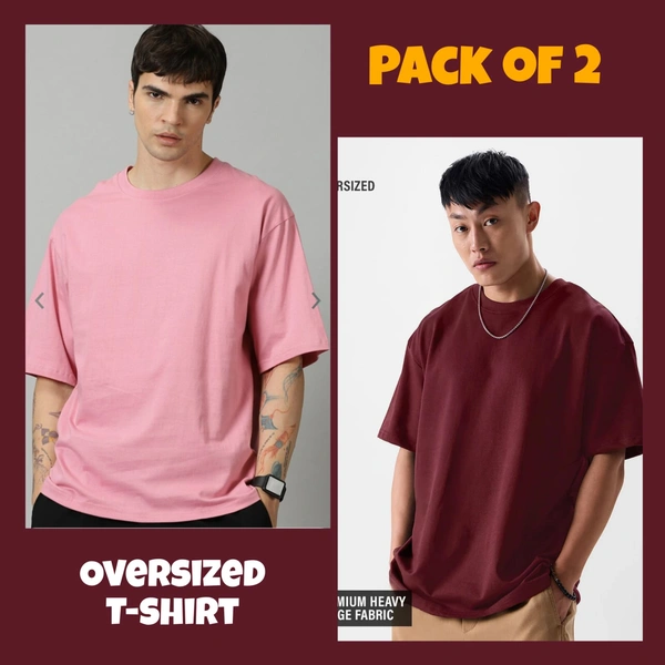 ZAA RA Oversized Plain T-Shirt (Pack of 2) | 240 GSM | Premium Cotton - S-38