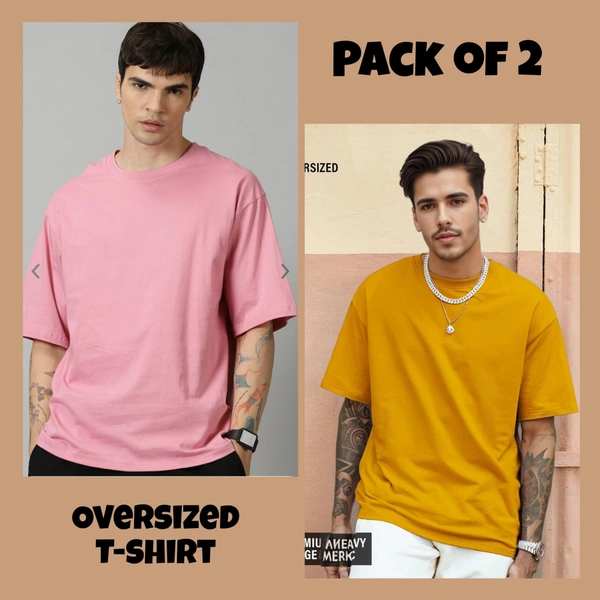 ZAA RA Oversized Plain T-Shirt (Pack of 2) | 240 GSM | Premium Cotton - XLL-46