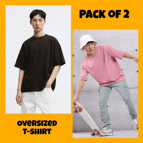 ZAA RA Oversized Plain T-Shirt (Pack of 2) | 240 GSM | Premium Cotton - S-38