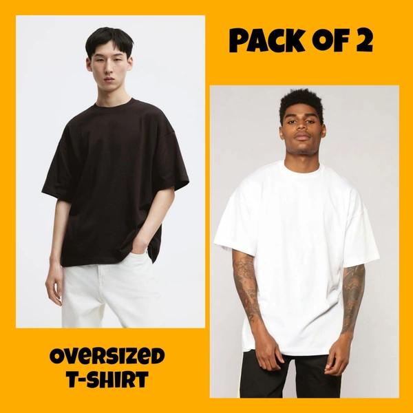 ZAA RA Oversized Plain T-Shirt (Pack of 2) | 240 GSM | Premium Cotton - S-38