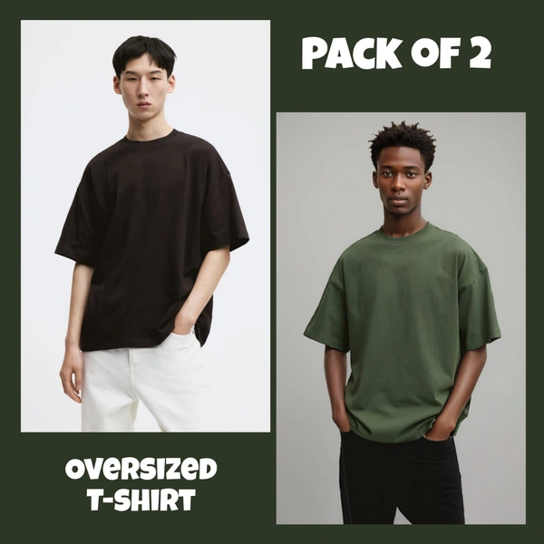 ZAA RA Oversized Plain T-Shirt (Pack of 2) | 240 GSM | Premium Cotton - L-42