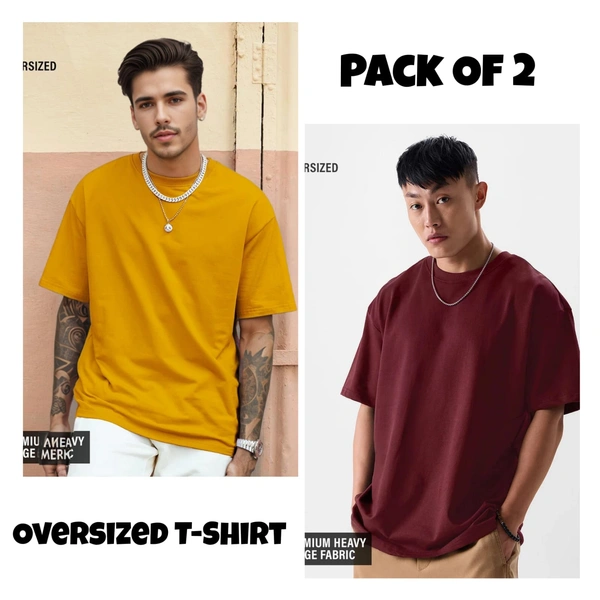 ZAA RA Oversized Plain T-Shirt (Pack of 2) | 240 GSM | Premium Cotton - XLL-46