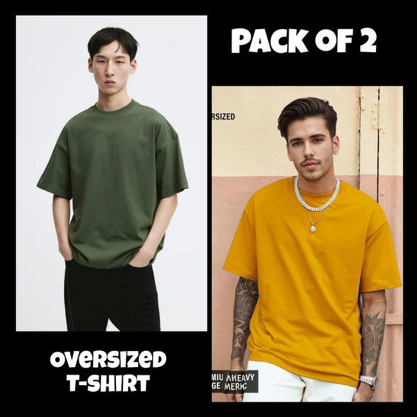 ZAA RA Oversized Plain T-Shirt (Pack of 2) | 240 GSM | Premium Cotton - XLL-46