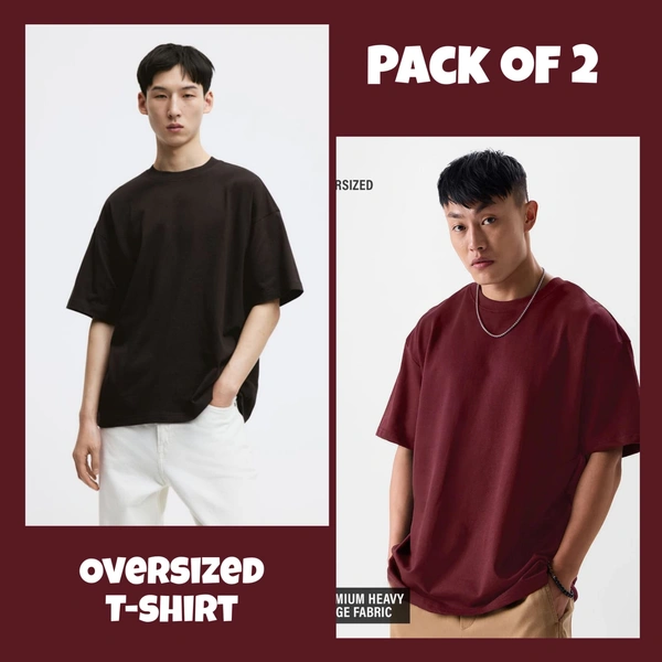 ZAA RA Oversized Plain T-Shirt (Pack of 2) | 240 GSM | Premium Cotton - L-42