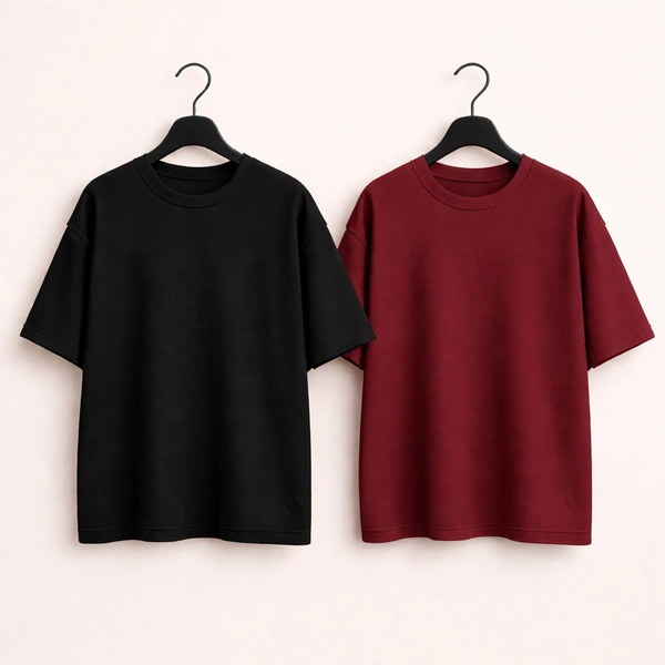 Oversized Plain T-Shirt (Pack of 2) | 240 GSM | Premium Cotton - M-40