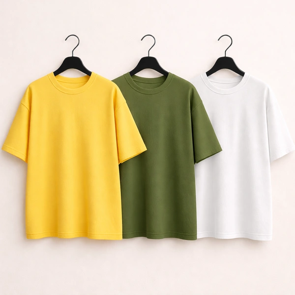 Oversized Plain T-Shirt (Pack of 3) | 240 GSM | Premium Cotton - XL-44