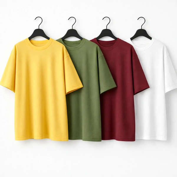 Oversized Plain T-Shirt (Pack of 4) | 240 GSM | Premium Cotton - S-38