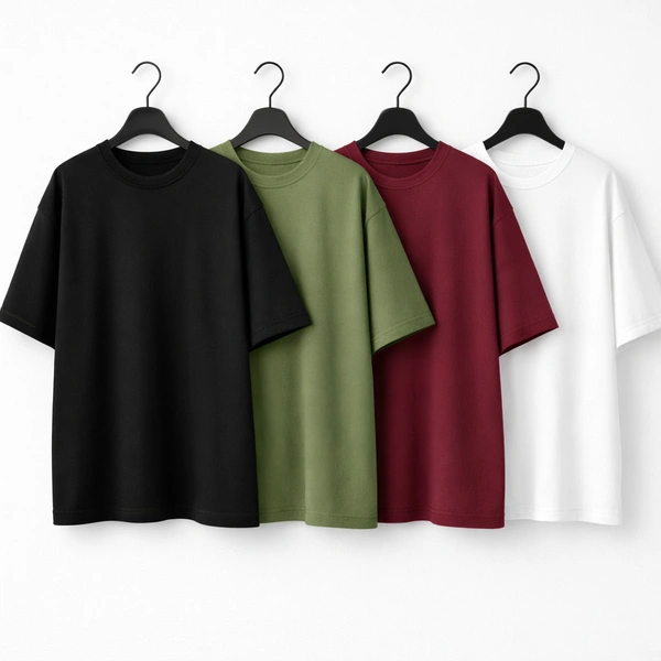 Oversized Plain T-Shirt (Pack of 4) | 240 GSM | Premium Cotton - L-42