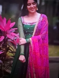 Attractive Georgette Gown for Women  With bandhani Dupatta - Multi colour, Black