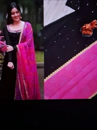 Attractive Georgette Gown for Women  With bandhani Dupatta - Multi colour, Black