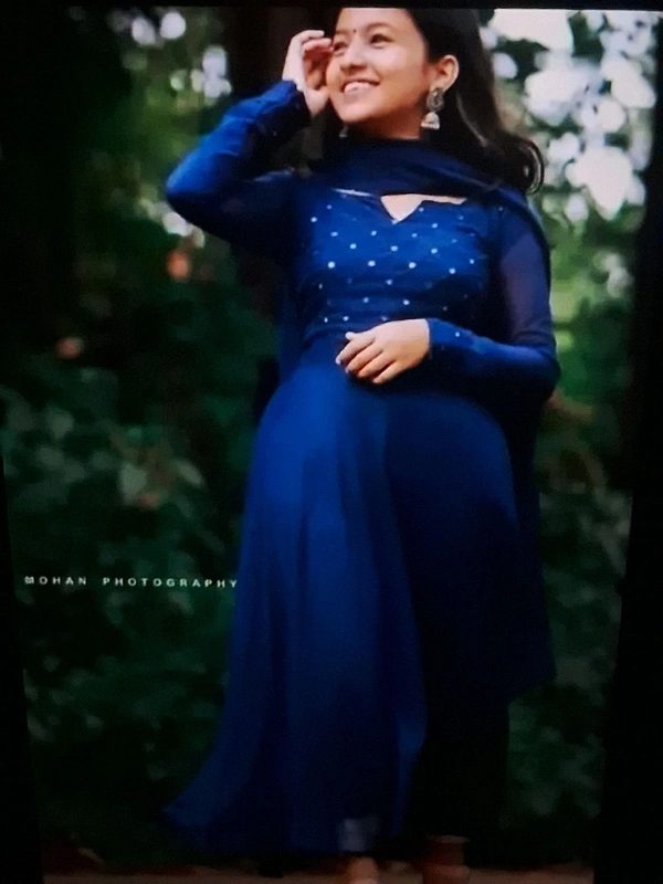 Attractive Georgette Gown for Women With Dupatta - Navy Blue