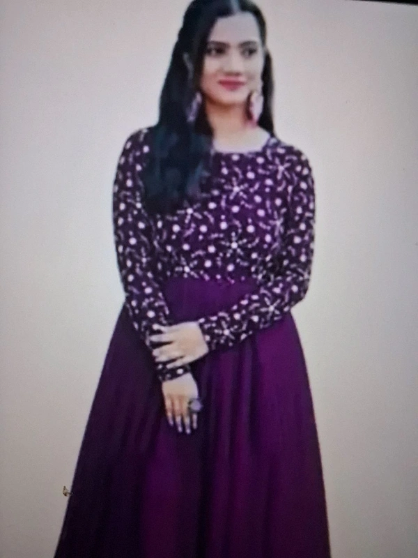 sfKanjari Womens Gown Net Model One Piece Maxi Long Dress for Girls Traditional Full Length Anarkali Long Frock for Women Readymade Full Stitched Gown  - Violet, Black, Green, Blue, Dark Blue,Pink,