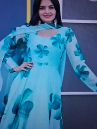 Attractive Georgette Gown for Women With DupattaSize - Blue, pink, Sky blue, Rose