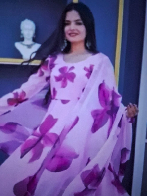 Attractive Georgette Gown for Women With DupattaSize - Blue, pink, Sky blue, Rose