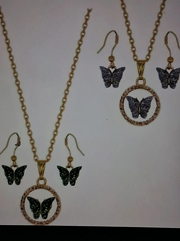 Shimmering Alloy Butterfly Design Jewellery Set Of 2 For Women - Dark Green, Gold