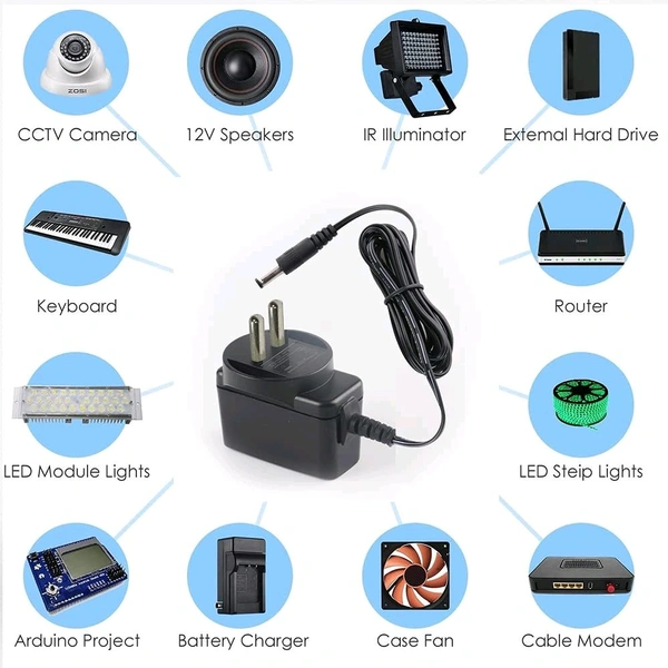 Terabyte  12V 2A DC Power Supply Adapter, AC 100-240V To DC 12 Volt Transformer. SMPS For LCD Monitor, TV, LED Strip, CCTV Camera, Setup Box, Broadband, Routers, NVR, (Max 24W) (1.5 Mtr Cable) (12V 2Amp) (1 Yr