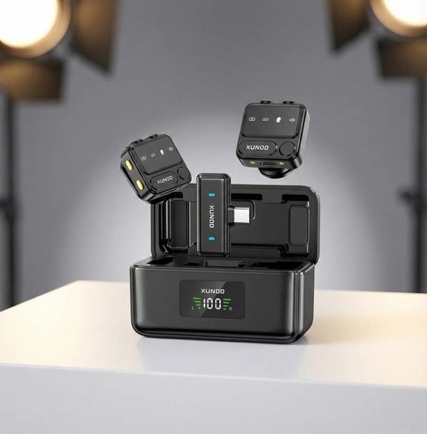 XUNDD X58 Mini Wireless Microphone (2 Mic + 1 Receiver) Colour:Black