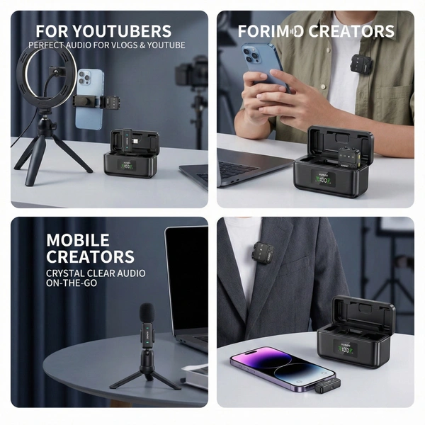 XUNDD X58 Mini Wireless Microphone (2 Mic + 1 Receiver) Colour:Black